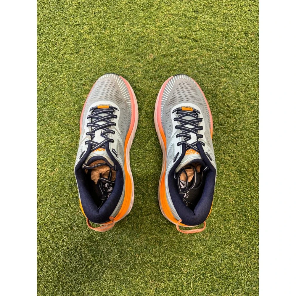 Hoka One One‎ Bondi 7 Women 9.5 Blue Fog Orange Running Shoes 1110519 BMOL